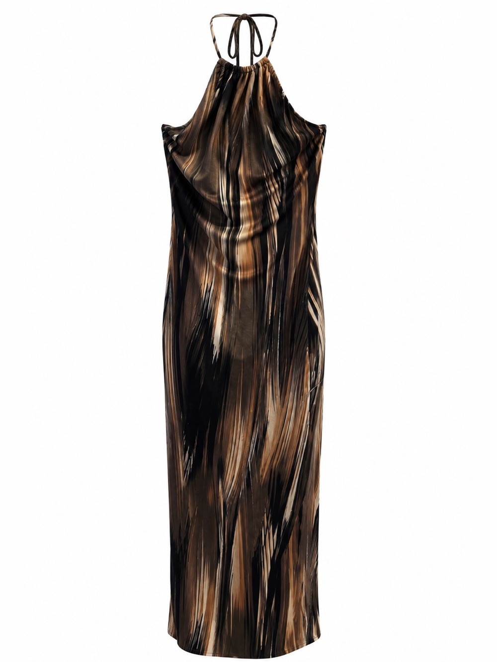 NWT BLACK AND BROWN ABSTRACT HALTER MIDI DRESS